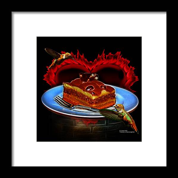 Tiramisu; Cake; Desert; Art; Artist; James Ahn; Rateitart; Dessert Art; Cake Art Framed Print featuring the digital art Tiramisu n Hummingbirds by James Ahn