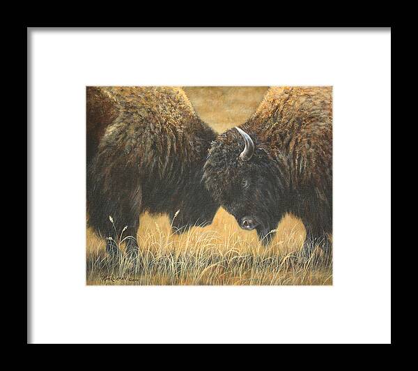 Bison Framed Print featuring the painting Titans of the Plains by Kim Lockman