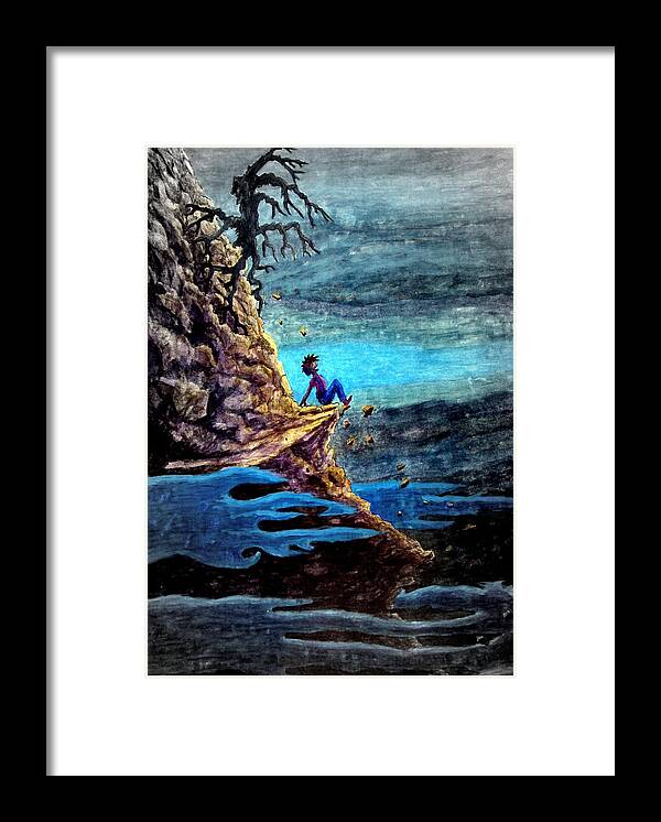 Dark Framed Print featuring the painting To steep to turn back ... by Matt Konar