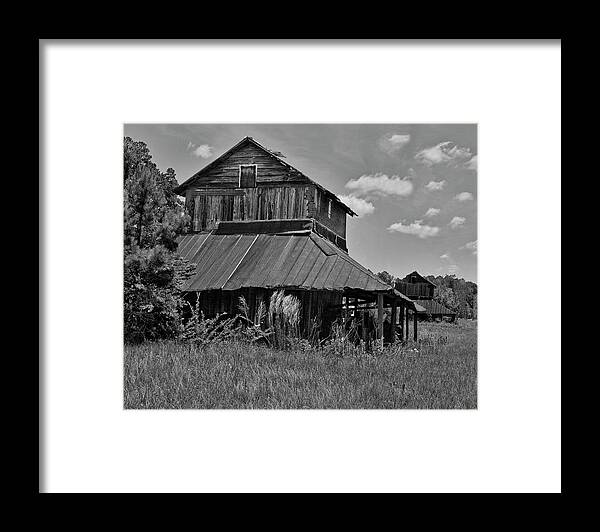  Tobacco Barns Framed Print featuring the photograph Tobacco Barns with Clouds by Sandra Anderson