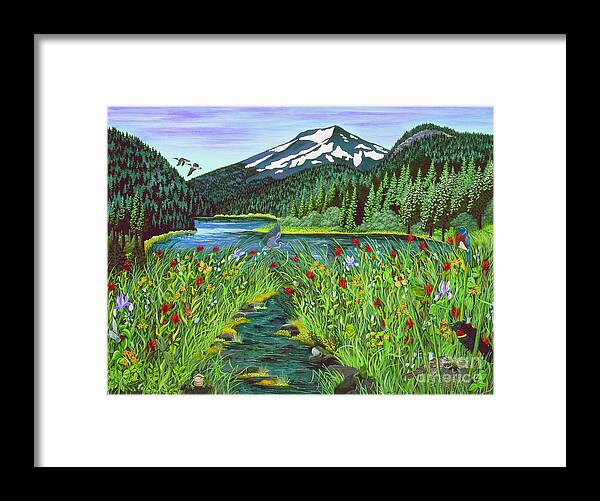 Mountain Lake Framed Print featuring the painting Todd Lake Mt. Bachelor by Jennifer Lake