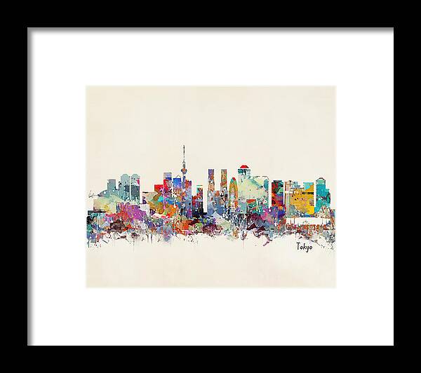 Tokyo Skyline Framed Print featuring the painting Tokyo skyline by Bri Buckley