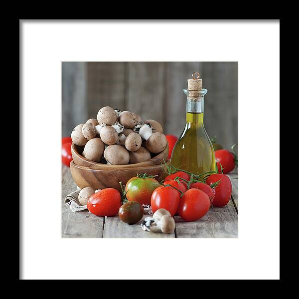 Heap Framed Print featuring the photograph Tomato And Mushrooms by Oxana Denezhkina