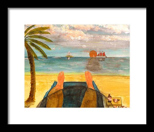 Beach Framed Print featuring the painting Too Many Red Stripes by Larry Farris