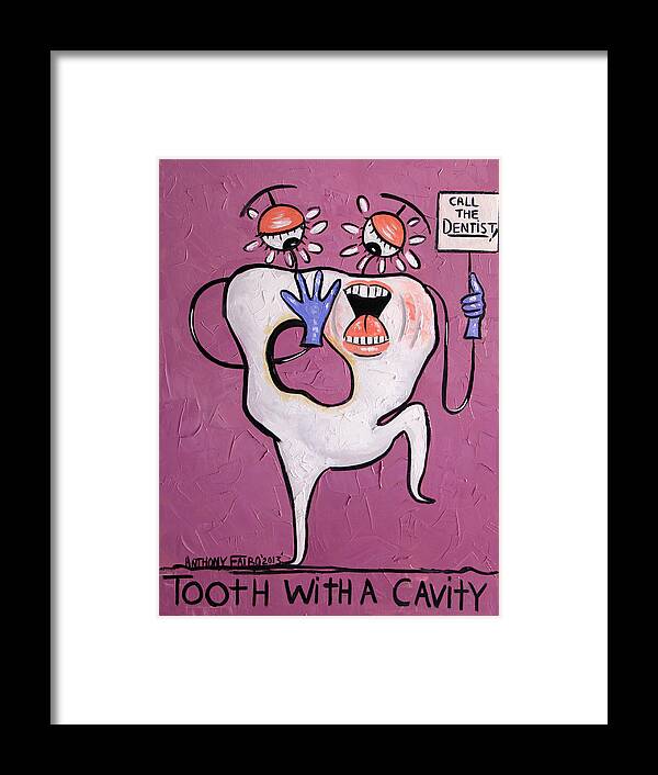 Tooth With A Cavity Framed Print featuring the painting Tooth With A Cavity Dental Art By Anthony Falbo by Anthony Falbo