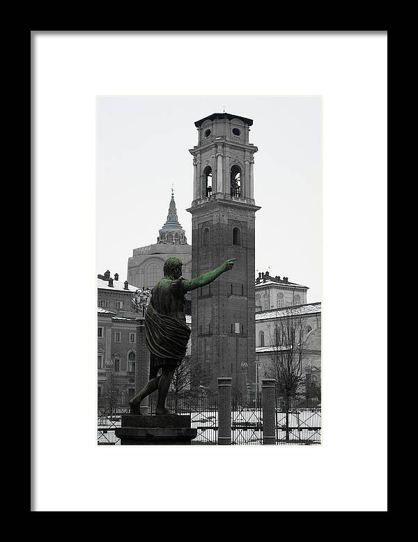 B&w/color Framed Print featuring the photograph Torino Statue by Sonny Marcyan