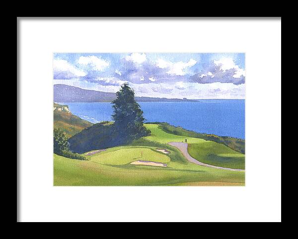 Torrey Pines Framed Print featuring the painting Torrey Pines Golf Course North Course hole #6 by Mary Helmreich