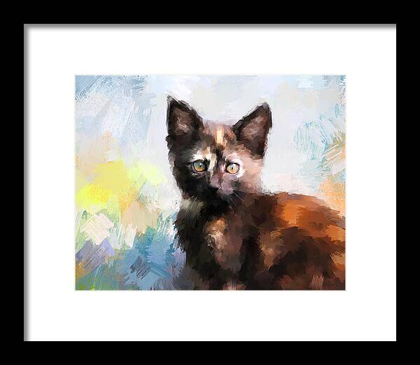 Kitten Framed Print featuring the painting Tortoiseshell Kitten #2 by Jai Johnson