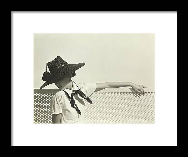 Straw Hat Framed Print featuring the photograph Toto Koopman In A Agnes Hat by Horst P. Horst
