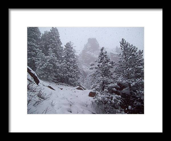 Bear Peak Mountain Framed Print featuring the photograph Towards Top of Bear Peak Mountain During Intense Snow Storm - North Side by Daniel Larsen