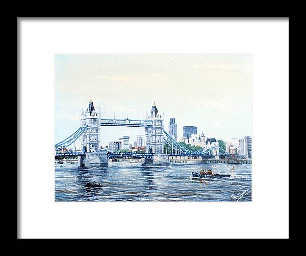 Tower Bridge Framed Print featuring the painting Tower Bridge and The City of London by Mackenzie Moulton