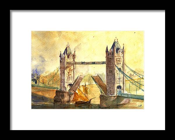 Tower Framed Print featuring the painting Tower Bridge London by Juan Bosco
