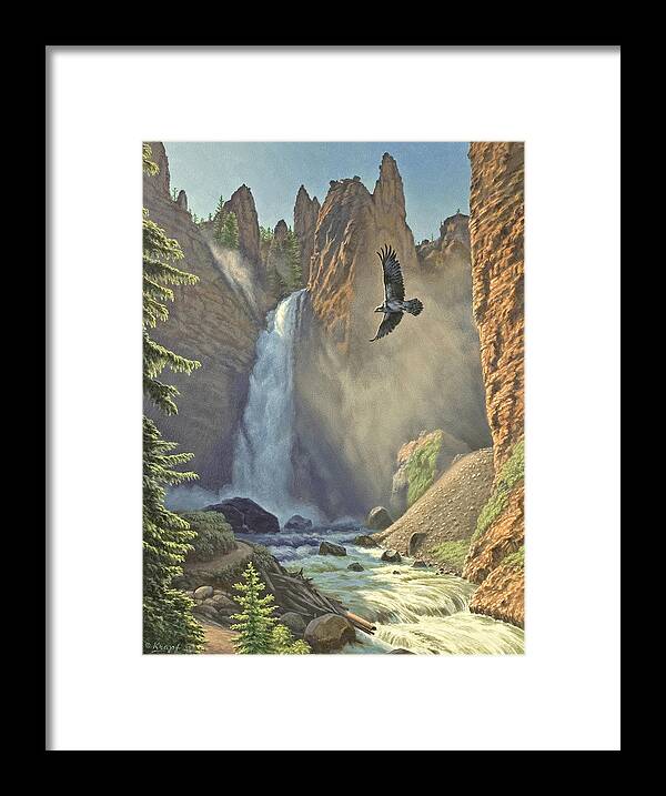 Landscape Framed Print featuring the painting Tower Falls by Paul Krapf