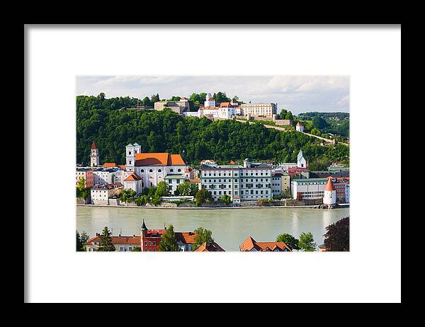 Photography Framed Print featuring the photograph Town At The Waterfront, Inn River by Panoramic Images