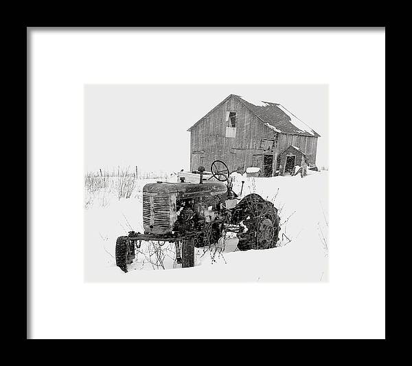 Tractor Rural Winter Snow Ontario Canada Landscape Print Photograph Canvasprint Acrylicprint Metalprint Metal Acrylic Canvas Framed Print featuring the photograph Tractor in Winter by Jim Vance