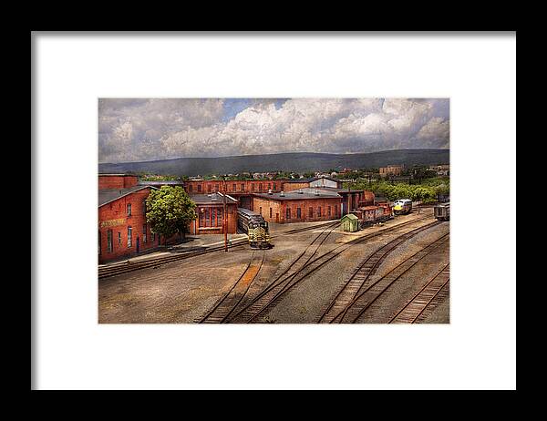 Train Framed Print featuring the photograph Train - Entering the train yard by Mike Savad