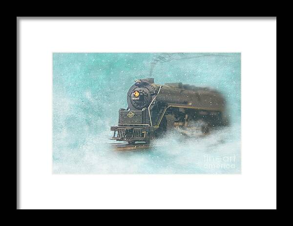 Train Framed Print featuring the photograph Train in Snow digital art montage by JBK Photo Art
