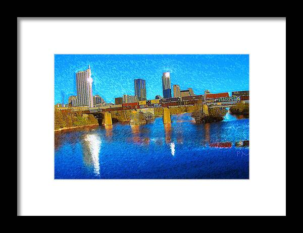 Austin Cityscape Blue Sky Clouds Longcenter Happy Life Joy Interior Design Framed Print featuring the digital art Train Spoting by Phillip Mossbarger