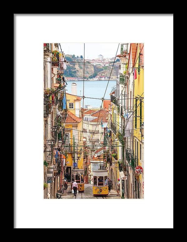 People Framed Print featuring the photograph Tram, Barrio Alto, Lisbon, Portugal by Peter Adams