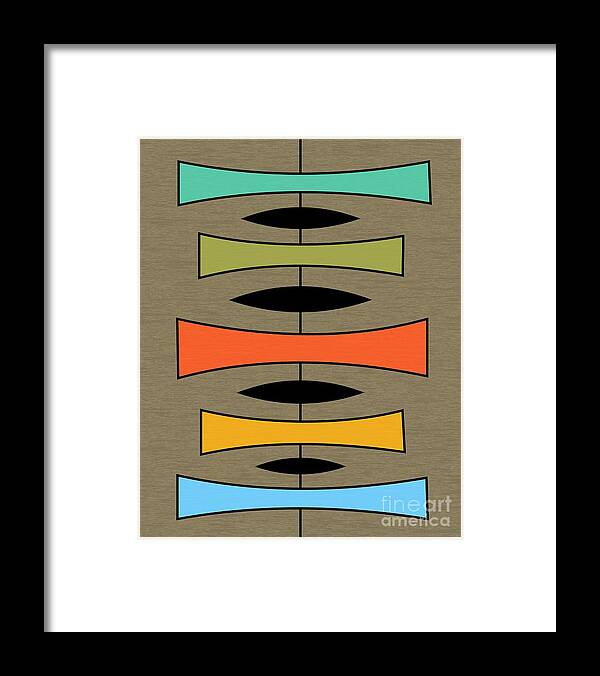 Mid-century Modern Framed Print featuring the digital art Trapezoids 2 on Brown by Donna Mibus