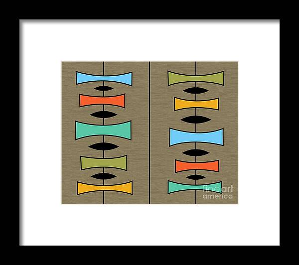 Mid-century Modern Framed Print featuring the digital art Trapezoids 3 on Brown by Donna Mibus
