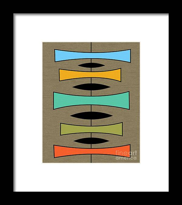 Mid-century Modern Framed Print featuring the digital art Trapezoids on Brown by Donna Mibus