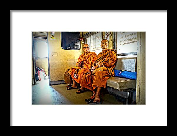 Street Framed Print featuring the photograph Traveling Monks by Ian Gledhill