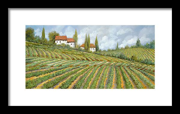Vineyard Framed Print featuring the painting Tre Case Bianche Nella Vigna by Guido Borelli