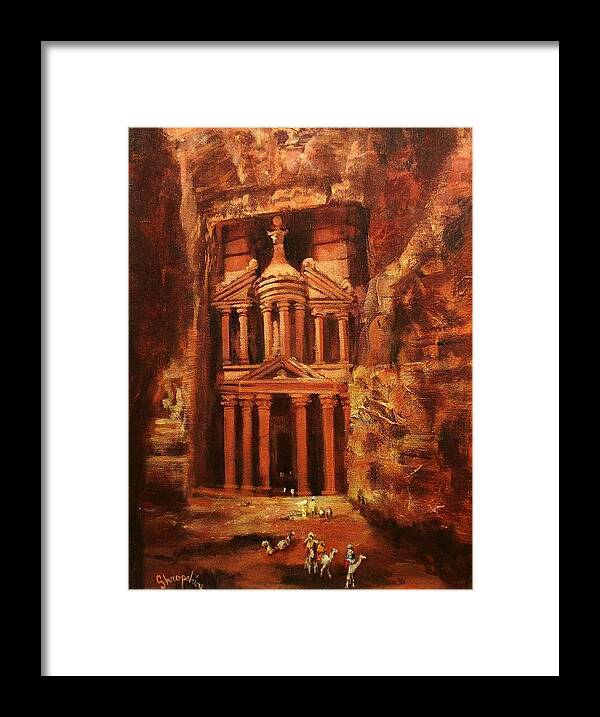 Jordan Framed Print featuring the painting Treasury of Petra by Tom Shropshire