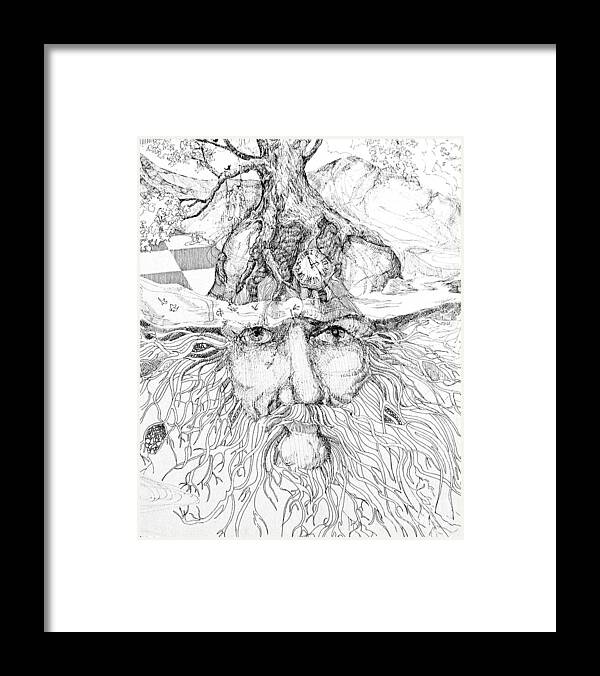 Drawing Framed Print featuring the drawing Tree Man by Lizi Beard-Ward