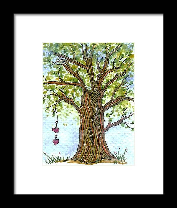Tree Framed Print featuring the mixed media Tree with hearts by Ruth Dailey