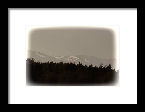 Blue Sky Framed Print featuring the photograph Treeline with ice capped mountains in the Scottish Highlands by Ashish Agarwal