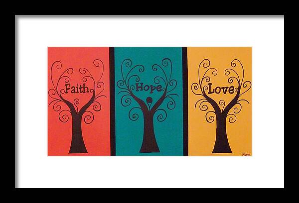 Tree Framed Print featuring the painting Trees of Faith Hope Love Triptic by Cindy Micklos