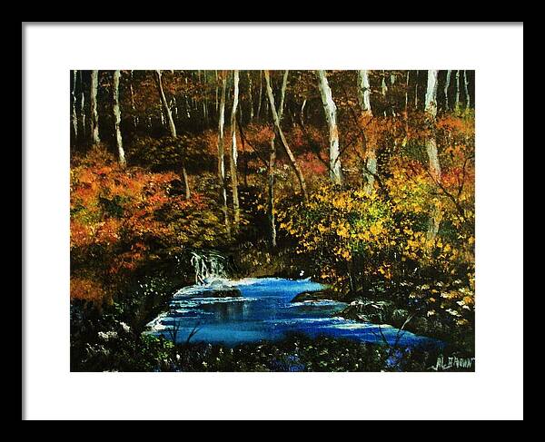 Landscapes Framed Print featuring the painting Autumn in the Deep Forest by Al Brown