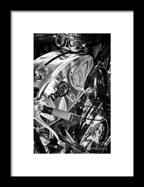 Triton Framed Print featuring the photograph Triton Cafe Racer Motorcycle Monochrome by Tim Gainey
