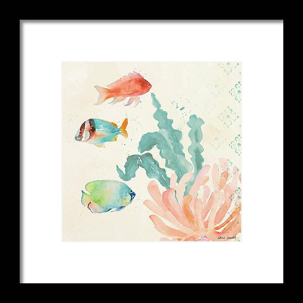 Tropical Framed Print featuring the painting Tropical Teal Coral Medley I by Lanie Loreth