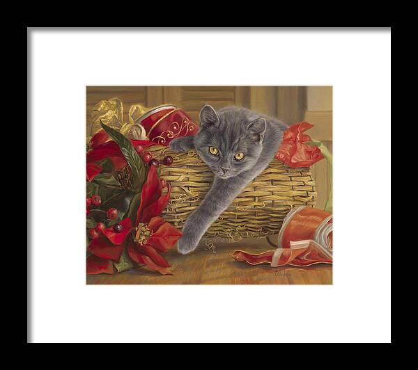 Cat Framed Print featuring the painting Trouble by Lucie Bilodeau