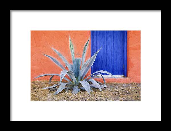 Arizona Framed Print featuring the photograph Tucson Barrio Blue Door Painterly Effect by Carol Leigh
