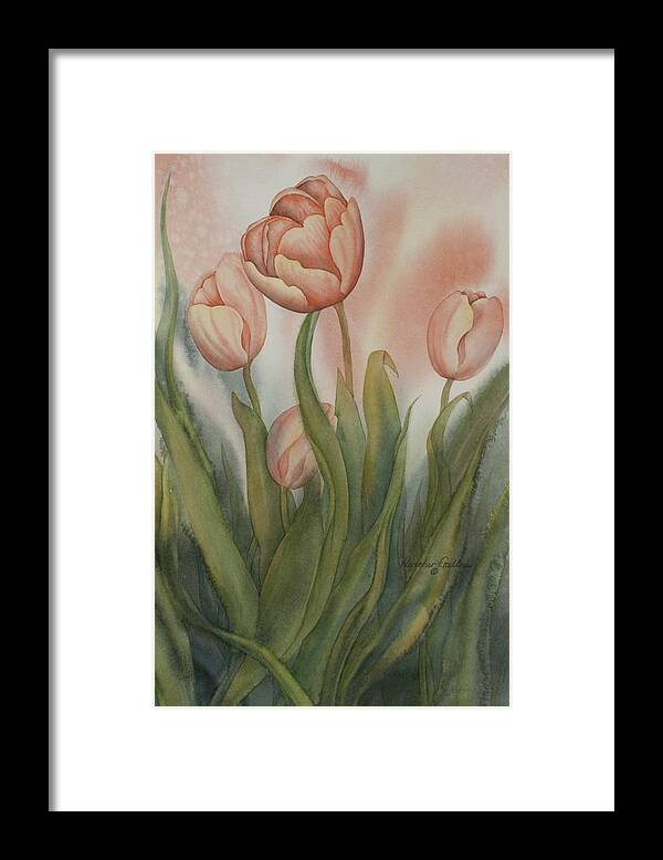Tulips Framed Print featuring the painting Tulip Dance by Heather Gallup