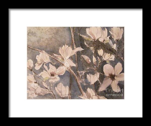 Watercolor Floral Painting Framed Print featuring the painting Tulip Magnolias by Nancy Kane Chapman