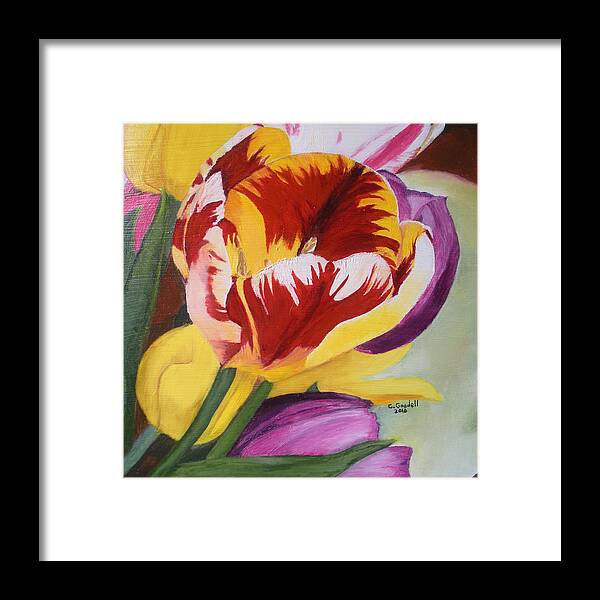 Tulips Framed Print featuring the painting Tulips by Claudia Goodell
