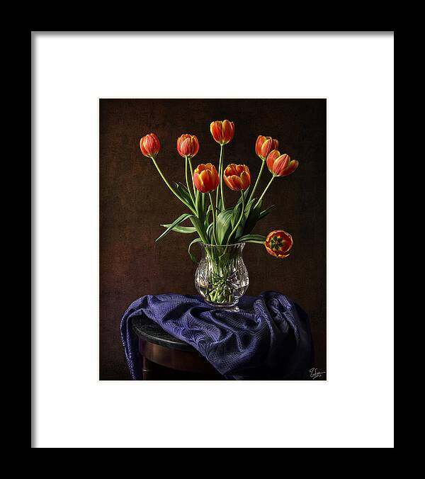 Vase Framed Print featuring the photograph Tulips In A Crystal Vase by Endre Balogh