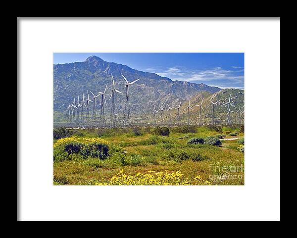 Turbine Framed Print featuring the photograph Turbine Wind Farm San Gorgonio Pass Palm Springs CA by David Zanzinger