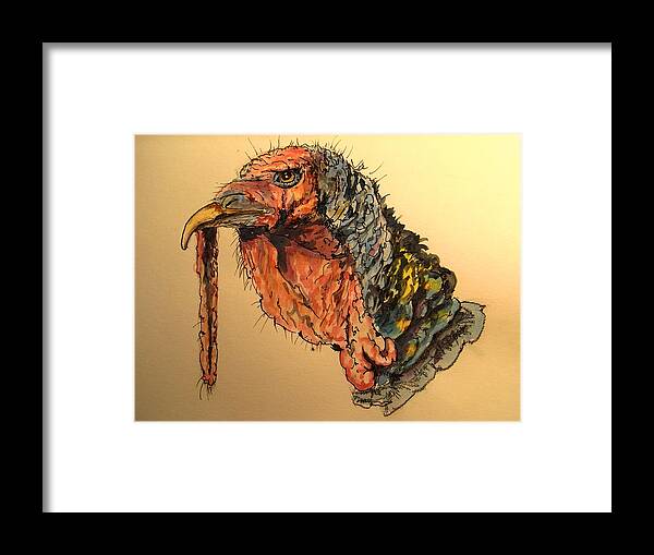 Farm Framed Print featuring the painting Turkey head bird by Juan Bosco