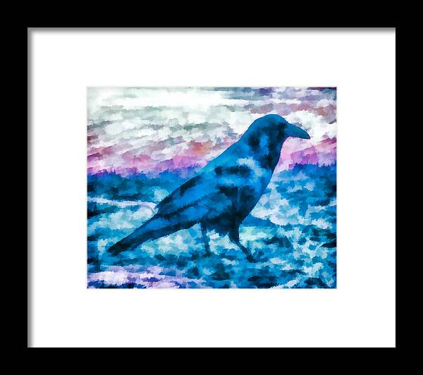 Crow Framed Print featuring the mixed media Turquoise Crow by Priya Ghose