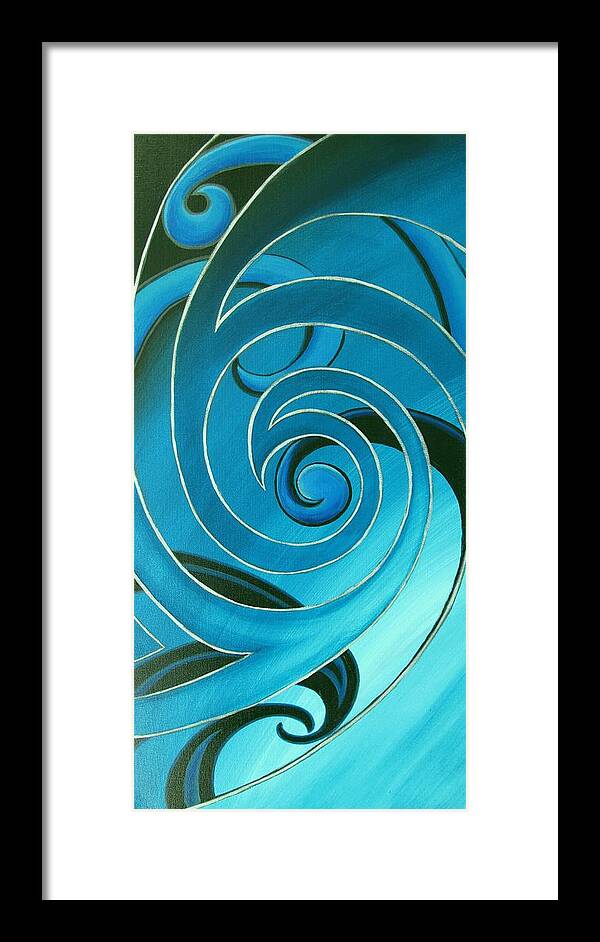 Reina Cottier Framed Print featuring the painting Turquoise Glass Koru by Reina Cottier