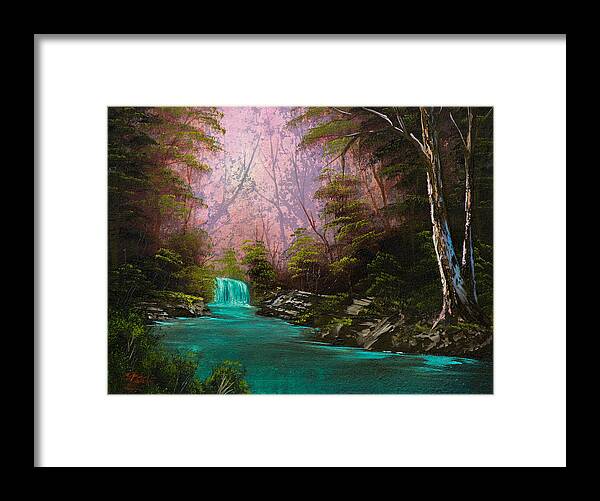 Landscape Framed Print featuring the painting Turquoise Waterfall by Chris Steele
