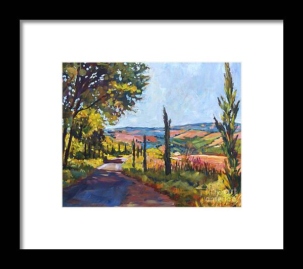 Landscape Framed Print featuring the painting Tuscan Country Road by David Lloyd Glover