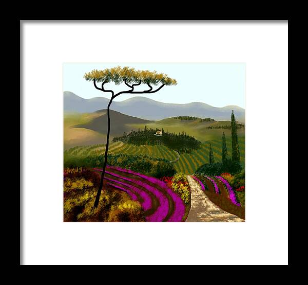 Tuscan Countryside Framed Print featuring the painting Tuscan Countryside by Larry Cirigliano