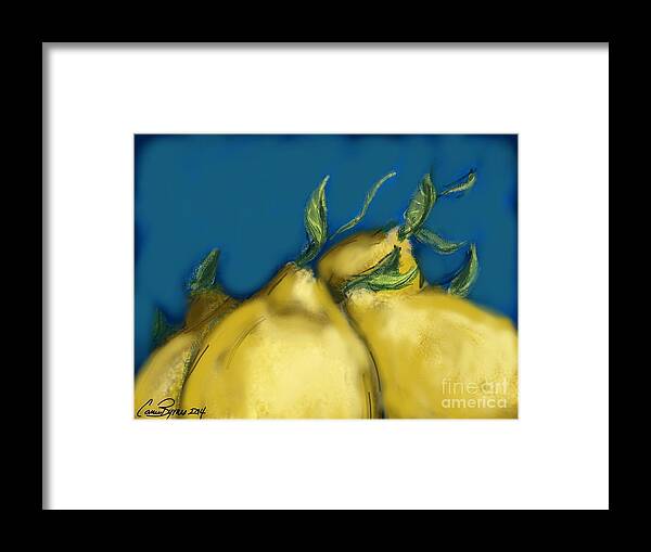 Lemons Framed Print featuring the digital art Tuscan Lemons by Carrie Joy Byrnes